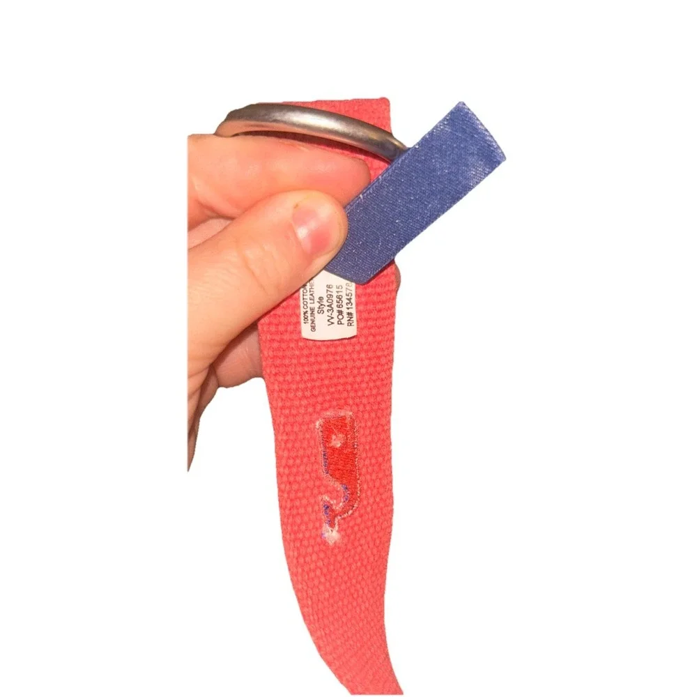 Vineyard Vines Kids Small Canvas D-Ring Belt Pink Coral Blue Whale Logo